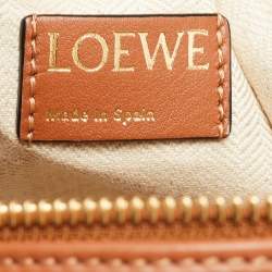 Pre Owned Loewe Ecru/Tan Jacquard Canvas and Leather Small Cubi Anagram Shoulder Bag