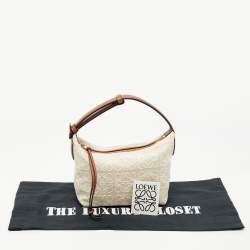 Pre Owned Loewe Ecru/Tan Jacquard Canvas and Leather Small Cubi Anagram Shoulder Bag