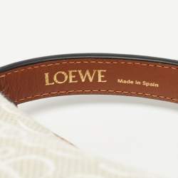 Pre Owned Loewe Ecru/Tan Jacquard Canvas and Leather Small Cubi Anagram Shoulder Bag