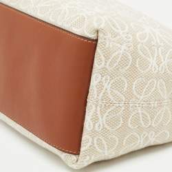 Pre Owned Loewe Ecru/Tan Jacquard Canvas and Leather Small Cubi Anagram Shoulder Bag