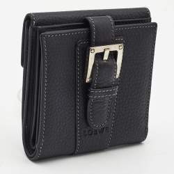 Loewe Black Leather Buckle French Compact Wallet