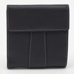 Loewe Black Leather Buckle French Compact Wallet