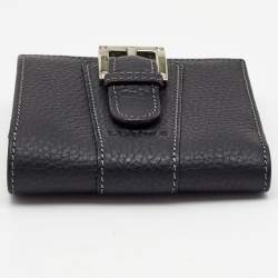 Loewe Black Leather Buckle French Compact Wallet