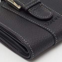 Loewe Black Leather Buckle French Compact Wallet