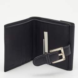 Loewe Black Leather Buckle French Compact Wallet