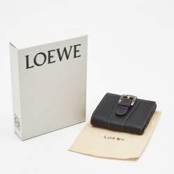 Loewe Black Leather Buckle French Compact Wallet