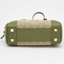 Pre Owned Loewe Military Green Jacquard Canvas and Leather Amazona 23 Bag