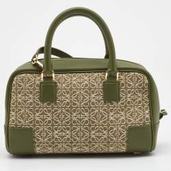 Pre Owned Loewe Military Green Jacquard Canvas and Leather Amazona 23 Bag