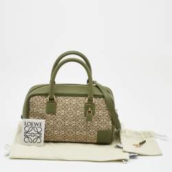 Pre Owned Loewe Military Green Jacquard Canvas and Leather Amazona 23 Bag