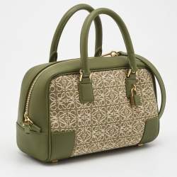 Pre Owned Loewe Military Green Jacquard Canvas and Leather Amazona 23 Bag