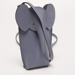 مملوكة مسبقًا Loewe Grey Leather Elephant Pocket Pouch Crossbody Bag