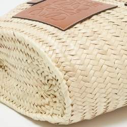 Loewe Brown/Natural Palm Leaf and Leather Medium Basket Tote
