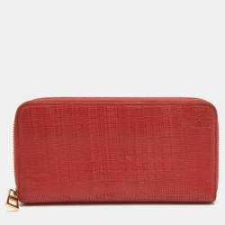 Loewe Red Textured Leather Zip Around Continental Wallet 