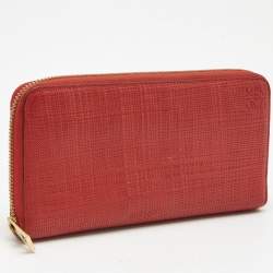 Loewe Red Textured Leather Zip Around Continental Wallet 