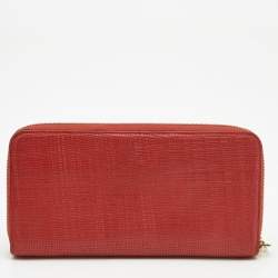 Loewe Red Textured Leather Zip Around Continental Wallet 