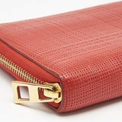 Loewe Red Textured Leather Zip Around Continental Wallet 