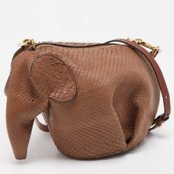 Pre Owned Loewe Brown Snakeskin Leather Elephant Shoulder Bag