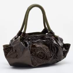 Pre Owned Loewe Olive Green Patent Leather Aire Hobo