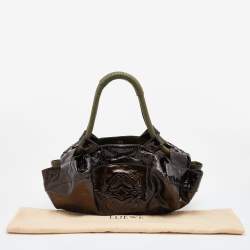 Pre Owned Loewe Olive Green Patent Leather Aire Hobo