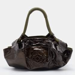 Pre Owned Loewe Olive Green Patent Leather Aire Hobo