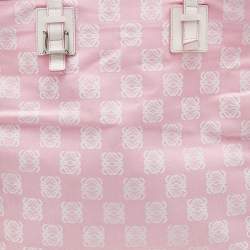 Pre Owned Loewe Pink/White Anagram Monogram Canvas and Leather Shopper Tote