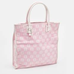 Pre Owned Loewe Pink/White Anagram Monogram Canvas and Leather Shopper Tote