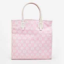 Pre Owned Loewe Pink/White Anagram Monogram Canvas and Leather Shopper Tote