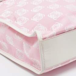 Pre Owned Loewe Pink/White Anagram Monogram Canvas and Leather Shopper Tote