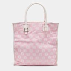 Pre Owned Loewe Pink/White Anagram Monogram Canvas and Leather Shopper Tote