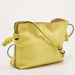 Pre Owned Loewe Yellow Snakeskin Flamenco Shoulder Bag