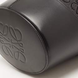 Pre Owned Loewe Black/Grey Monogram Canvas and Leather Balloon Anagram Bucket Bag