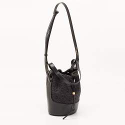 Pre Owned Loewe Black/Grey Monogram Canvas and Leather Balloon Anagram Bucket Bag