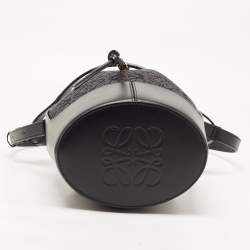 Pre Owned Loewe Black/Grey Monogram Canvas and Leather Balloon Anagram Bucket Bag