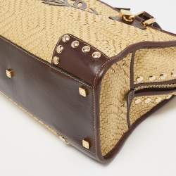 Loewe Cream/Brown Raffia and Leather Amazona 36 Satchel 
