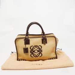 Loewe Cream/Brown Raffia and Leather Amazona 36 Satchel 