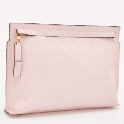 Pre Owned Loewe Pink Embossed Leather Anagram T Pouch