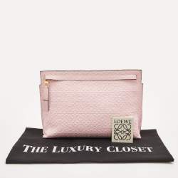 Pre Owned Loewe Pink Embossed Leather Anagram T Pouch