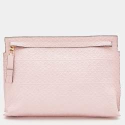 Pre Owned Loewe Pink Embossed Leather Anagram T Pouch