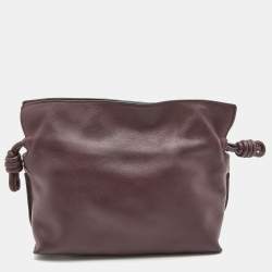 Pre Owned Loewe Burgundy Leather Flamenco Crossbody Bag