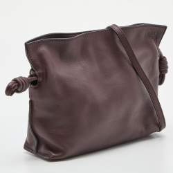 Pre Owned Loewe Burgundy Leather Flamenco Crossbody Bag