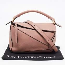 Pre Owned Loewe Old Rose Leather Small Puzzle Shoulder Bag