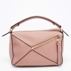 Pre Owned Loewe Old Rose Leather Small Puzzle Shoulder Bag