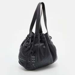 Pre Owned Loewe Black Leather Embellished Drawstring Bucket Bag