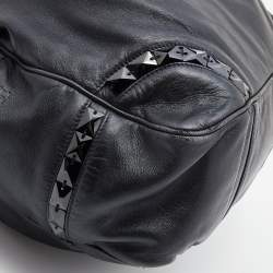 Pre Owned Loewe Black Leather Embellished Drawstring Bucket Bag