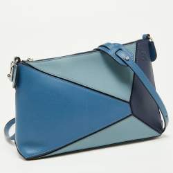Pre Owned Loewe Multi Tone Blue Leather Mini Puzzle Pochette Bag