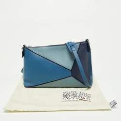 Pre Owned Loewe Multi Tone Blue Leather Mini Puzzle Pochette Bag