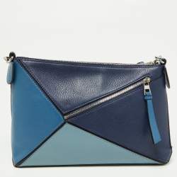 Pre Owned Loewe Multi Tone Blue Leather Mini Puzzle Pochette Bag