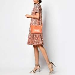 Pre Owned Loewe Orange Snakeskin Flamenco Clutch Bag