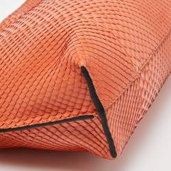 Pre Owned Loewe Orange Snakeskin Flamenco Clutch Bag