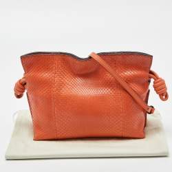 Pre Owned Loewe Orange Snakeskin Flamenco Clutch Bag
